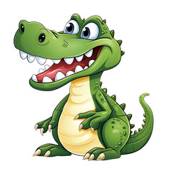 Fototapeta premium A vibrant cartoon crocodile sitting with a broad smile, showing teeth. Generative AI