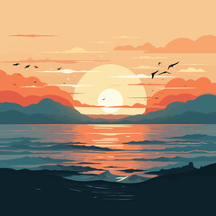 sunrise ocean vector flat minimalistic isolated illustration