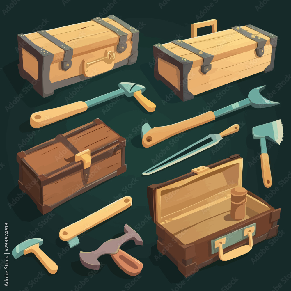 Poster tools box vector illustration set. carpentry toolkit sign in suitable for apps and websites ui desig