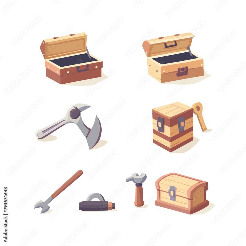 Poster tools box vector illustration set. carpentry toolkit sign in suitable for apps and websites ui desig