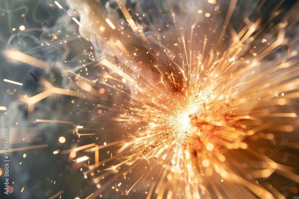 Poster bright spark igniting with intense energy against a transparent white surface, ideal for dynamic con