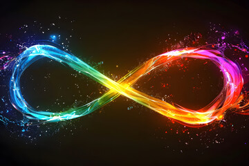 Neurodiversity awareness symbol, a rainbow-colored infinity sign in front of a black background