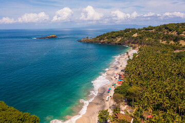 Bali, Indonesia: Aerial view of the dramatic Virgin beach near Amlapura and Candidasa in eastern...