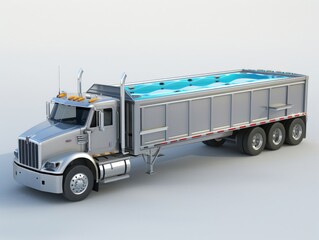 3d render of semi truck with swimming pool trailer