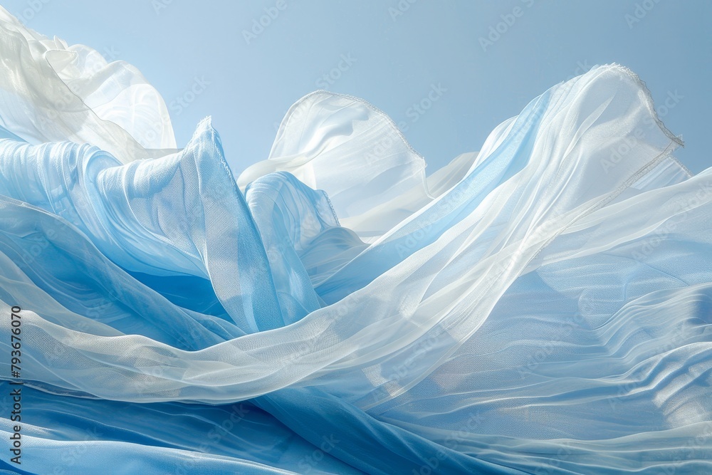 Aufkleber tranquil blue silk waves in calming abstract setting with copy space for text placement