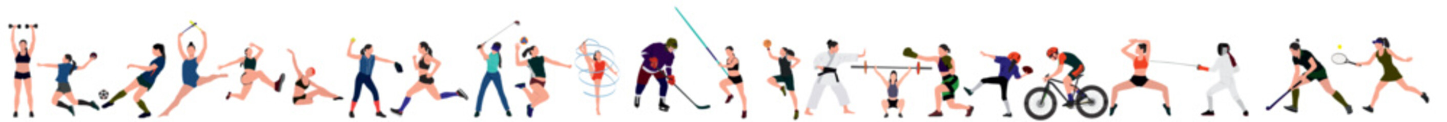 Big set of sports people. Sportswoman collection. Sport people on white background. Realistic vector illustration.