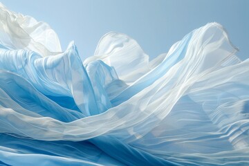 Tranquil blue silk waves in calming abstract setting with copy space for text placement - obrazy, fototapety, plakaty