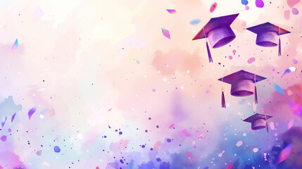 Pastel graduation caps, dreamy celebration, educational achievement, with copy space