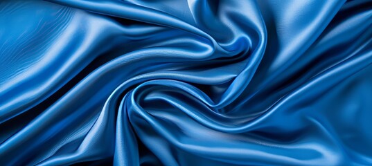 Fototapeta premium Tranquil blue silk waves gentle fabric flow, serene abstract backdrop with space for text