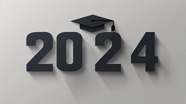 Class of 2024 with graduation cap, educational celebration, modern typography design