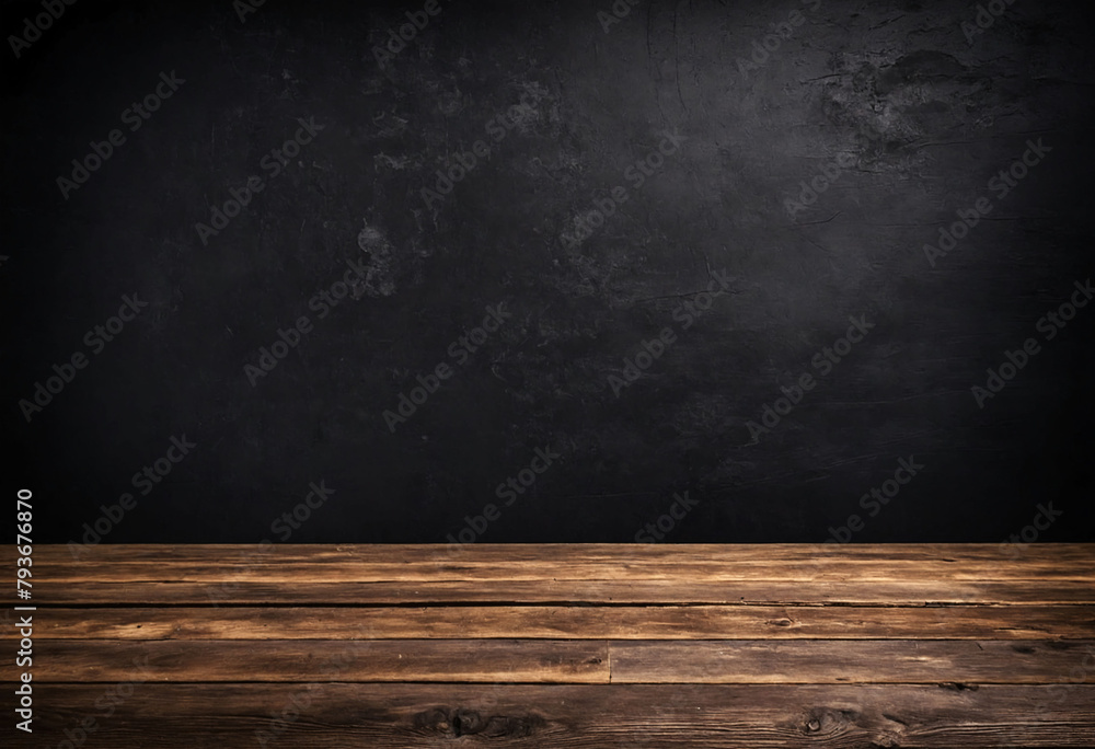 Poster rustic empty wood table against a dark background
