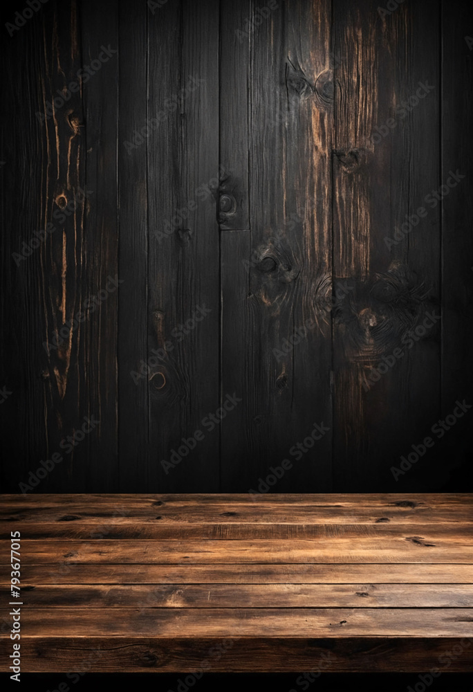 Aufkleber rustic empty wood table against a dark background