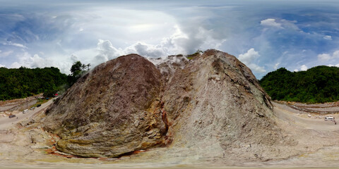 Hot Steam in Geothermal Area. Mag-Aso Volcanic Steam Spring. Negros, Philippines. 360 panorama VR.