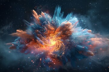 Vibrant digital art piece depicting a colorful, energetic cosmic explosion in space
