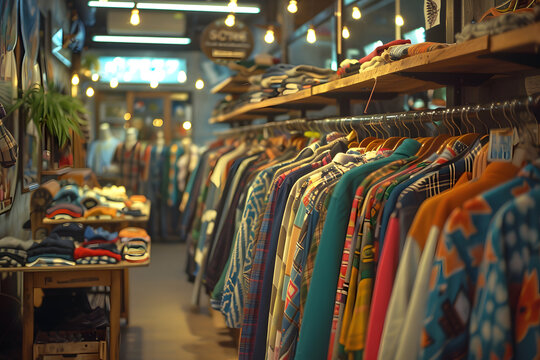 Vintage clothing in a second-hand thrift store