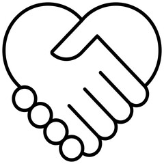 Handshake heart icon isolated on transparent background.