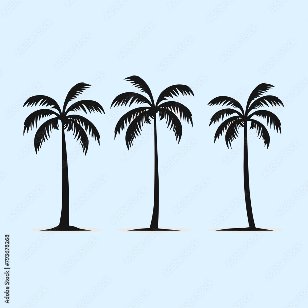 Poster palm tree | minimalist and simple set of 3 line white background - vector illustration