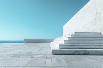 Concrete steps and buildings on the square,Empty architectural background
