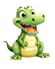 Fototapeta premium A vibrant cartoon crocodile sitting with a broad smile, showing teeth. Generative AI