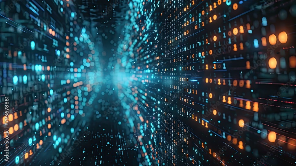 Wall mural binary code on a digital screen