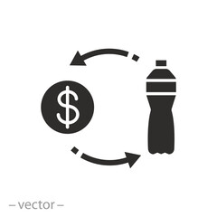 deposit bottle icon, cash back on plastic, returning money, flat symbol on white background - vector illustration
