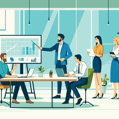 illustration of  a project team communication in a business setting