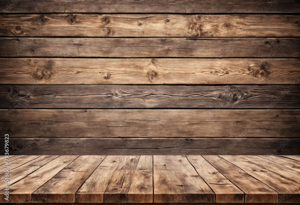 Aufkleber Rustic empty wood table against a light background