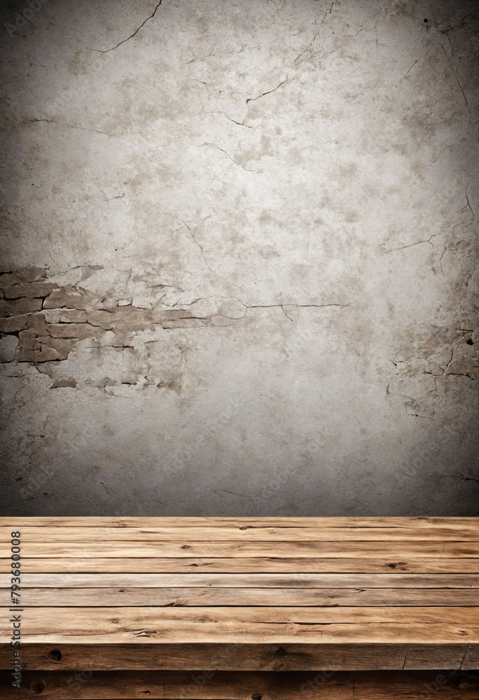 Poster Rustic empty wood table against a light background