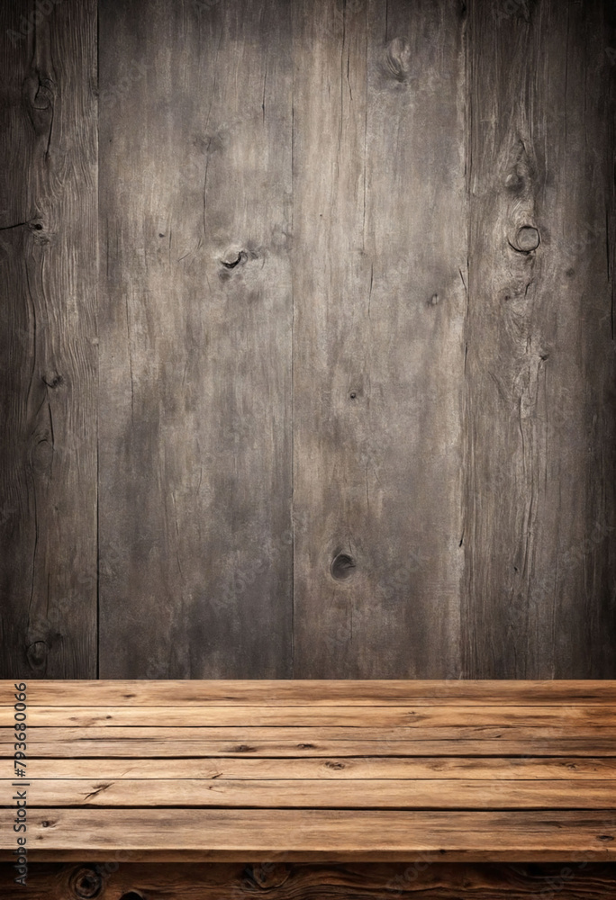 Poster rustic empty wood table against a light background