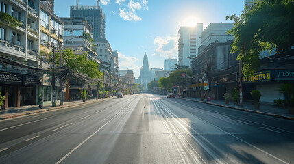 Obraz premium Urban Tranquility: A Serene Morning on Bangkok’s Streets