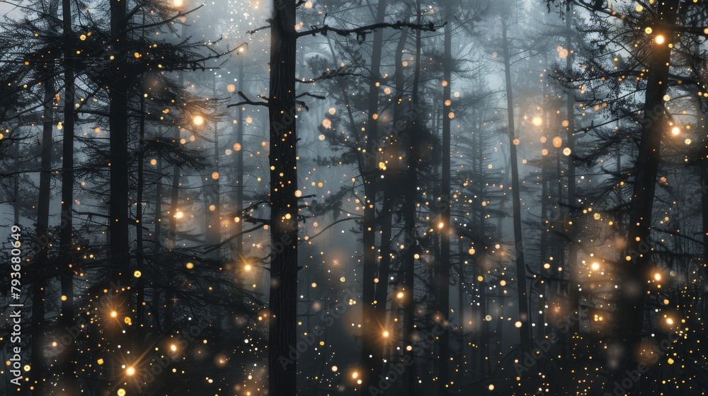 Poster delicate firefly scenes transporting viewers to enchanted forests filled with twinkling lights on wh