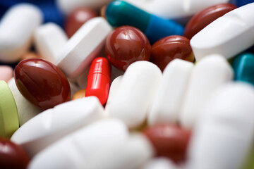 Close-up of stacked pills and tablets