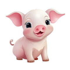 Naklejka premium Illustration of a cheerful pink piglet standing, with a cute expression and a slight shadow underfoot. Generative AI