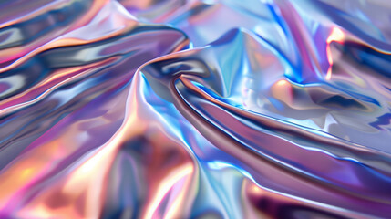 Iridescent wrinkled fabric with blue, purple, pink and silver highlights