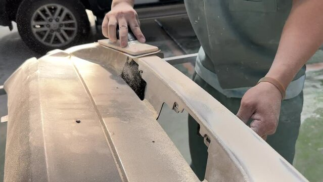 4K Garage Car body work car auto car repair car paint after the accident 