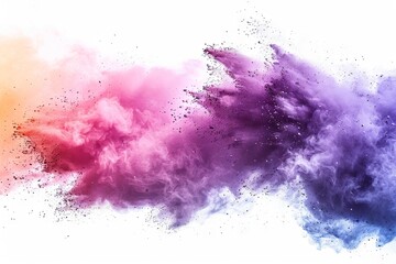 Dynamic colored powder explosion against a soft transparent white backdrop, ideal for festivals