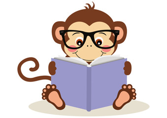 Cute monkey sitting reading a book