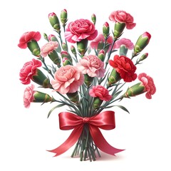 Image of Carnations Bouquet with a red ribbon