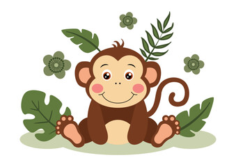 Cute monkey in the jungle with leaves