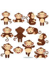 Set digital collage of cute monkey