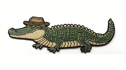 Fototapeta premium Badge icon with a funny crocodile character on the white background