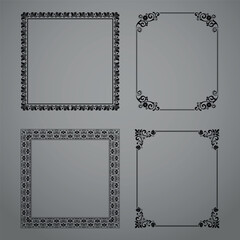 Set of decorative frames Elegant vector element for design in Eastern style, place for text. Floral black and gray borders. Lace illustration for invitations and greeting cards