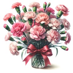 Watercolor painting of a Pink Carnations Flowers Bouquet