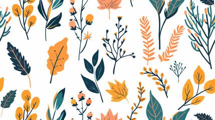 seamless floral background with isolated elements of flowers and leaves, illustration