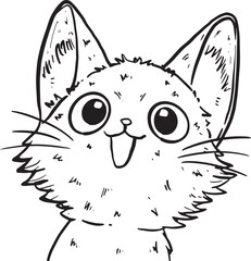 Cute Cat funny smile happy decoration,  icon set Outline Simple vector illustration.	
