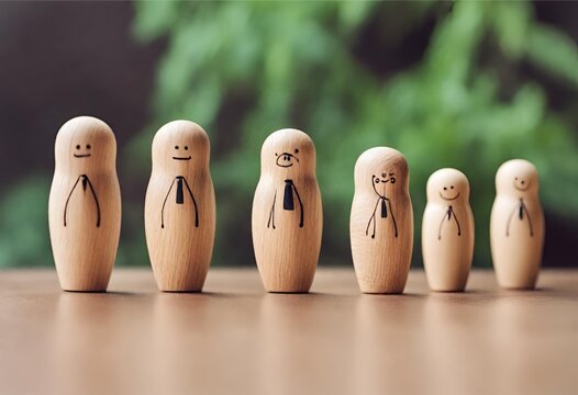 Wooden doll figure Team ncompass to CO2 reducing icon for climate change