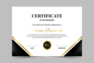 Modern elegant black and gold certificate template. Appreciation for business and education. Vector illustration