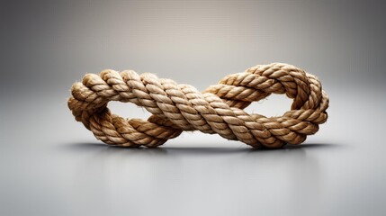 Macro shot of a jute rope tied in a complex knot, representing problem solving and innovative solutions in business, set against a clean, neutral background ideal for copy space - obrazy, fototapety, plakaty