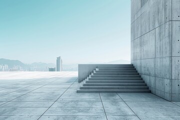 Concrete steps and buildings on the square,Empty architectural background.