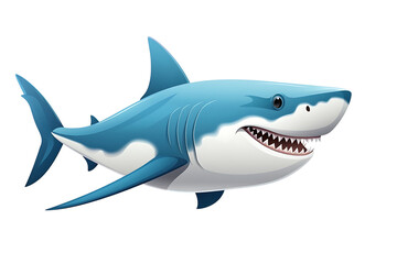 Obraz premium An animated blue shark cartoon with a fierce grin, showcasing sharp teeth and a dynamic pose. Generative AI